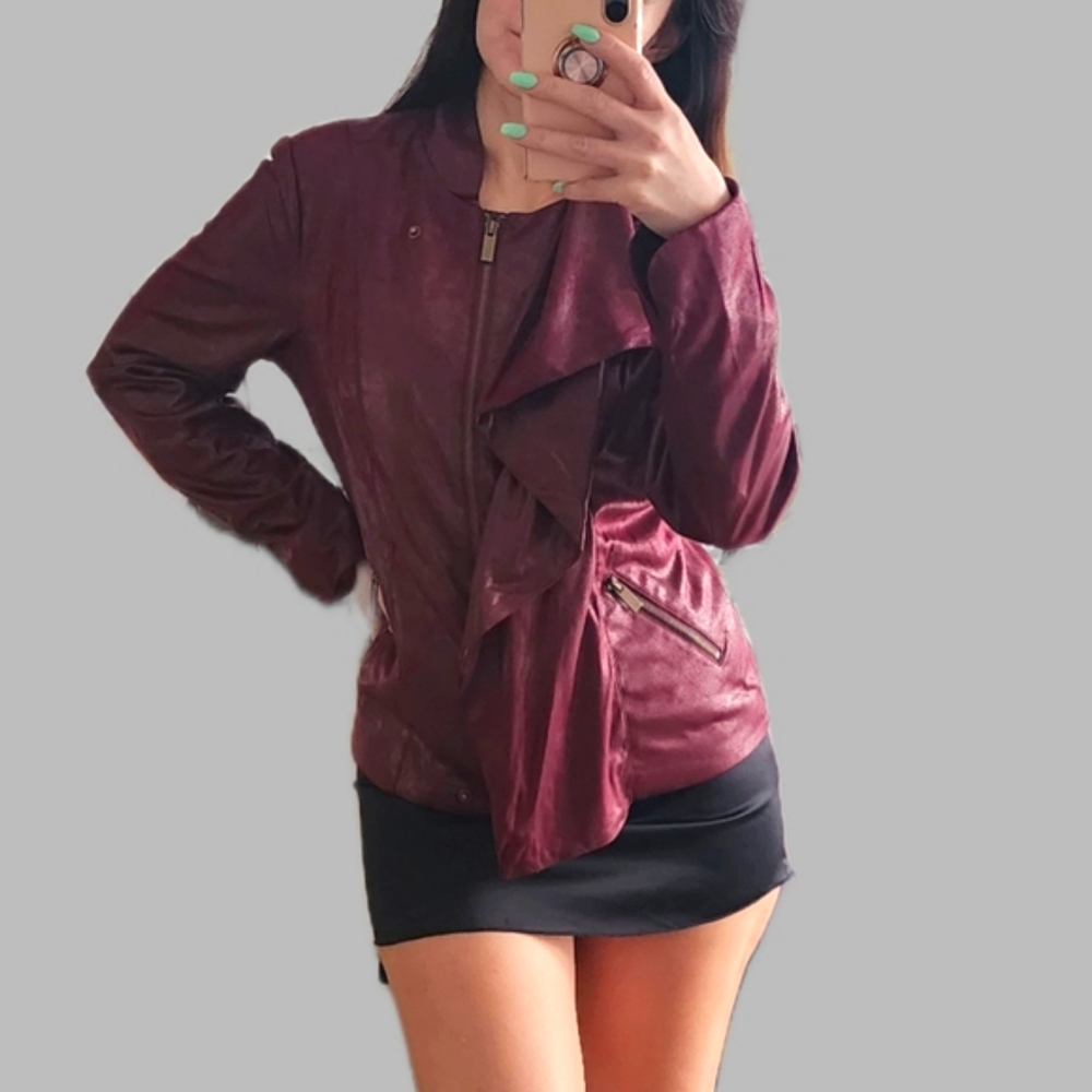 IMAN Luxury Chic Collection Burgundy Faux Fur Detachable Collar Sz L brand new - Picture 4 of 8